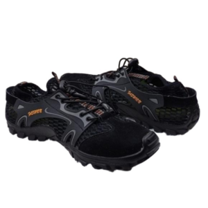 DEORUMN Black Mesh Suede Upper Almond Toe Adjustable Lace Slip On Water Shoes